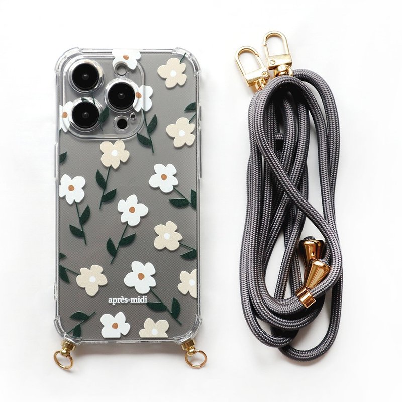 iPhone15/14/13/12 Afternoon Garden Cotton Rope Strap Phone Case - เคส/ซองมือถือ - พลาสติก สีเทา