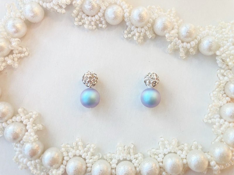 Ice blue snow man【パール/パヴェボール/ストーン/クリスマス/雪/冬/青/プレゼント/プチギフト】 - 耳環/耳夾/耳骨夾 - 珍珠 藍色