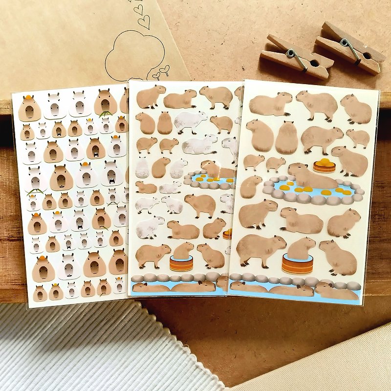 Capybara Stickers (2 or 3 Pieces Set) - Stickers - Other Materials Brown