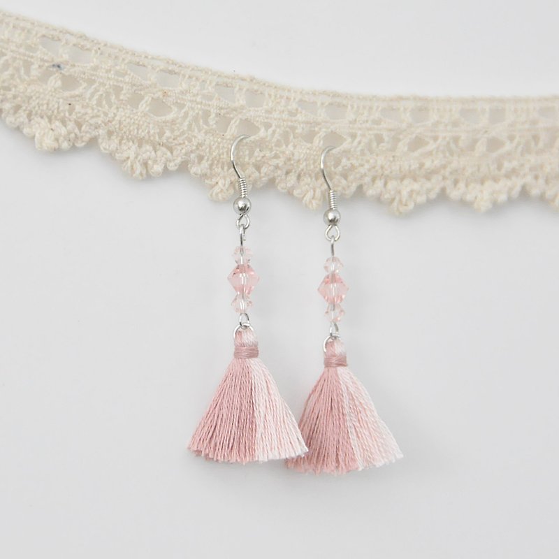 Two-tone tassels. Czech crystal. Earrings Two Colorway Tassel. Crystal. Earring - Earrings & Clip-ons - Thread Pink