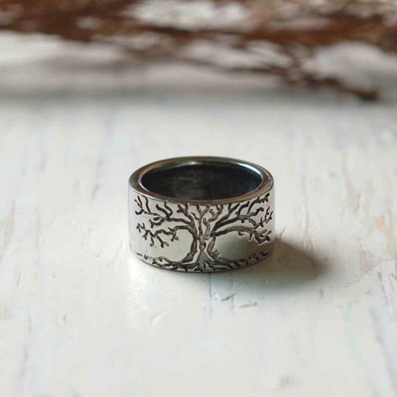 Tree of Life Thumb Ring men sterling silver 925 viking boho biker bands minimal - General Rings - Other Metals Silver