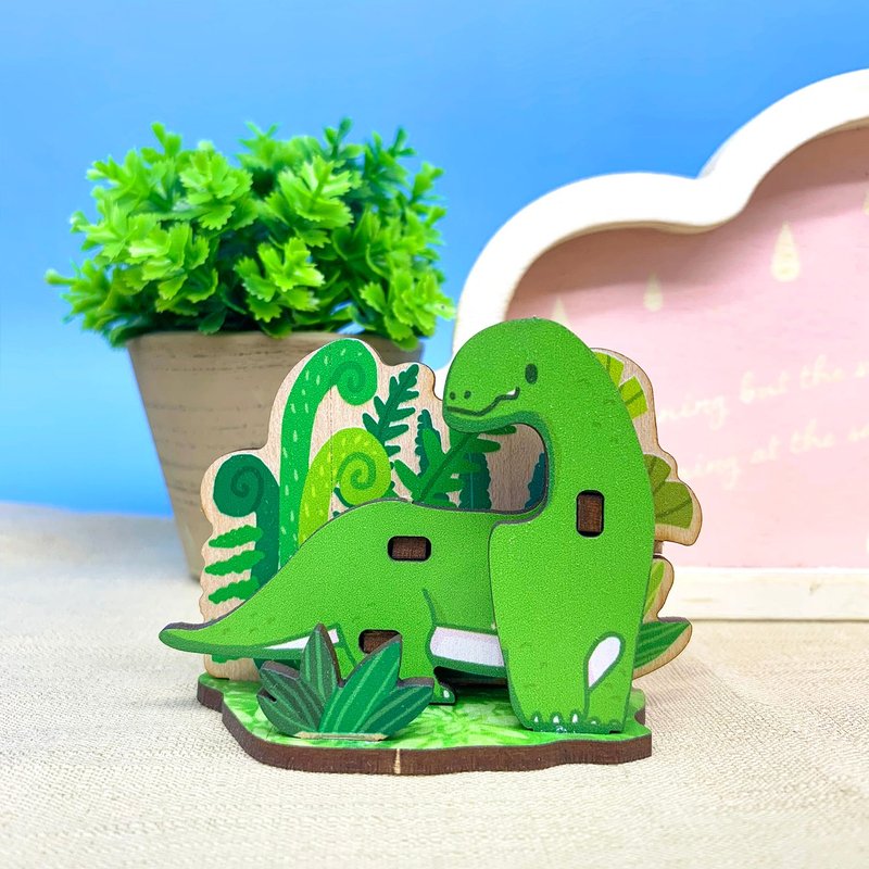 Wooden combination business card holder/DIY handmade-Brontosaurus-Dinosaur series - งานไม้/ไม้ไผ่/ตัดกระดาษ - ไม้ สีเขียว