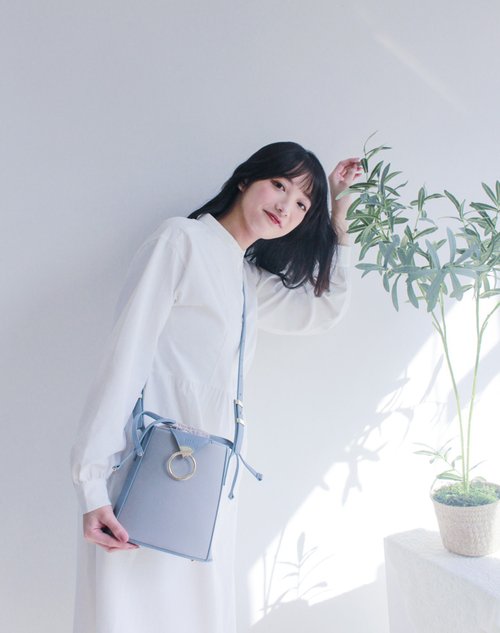 RBRK Designer handbag & Accessories 清新版人氣王 素皮革包 Rachel 水桶包 長/短帶兩用 灰藍色