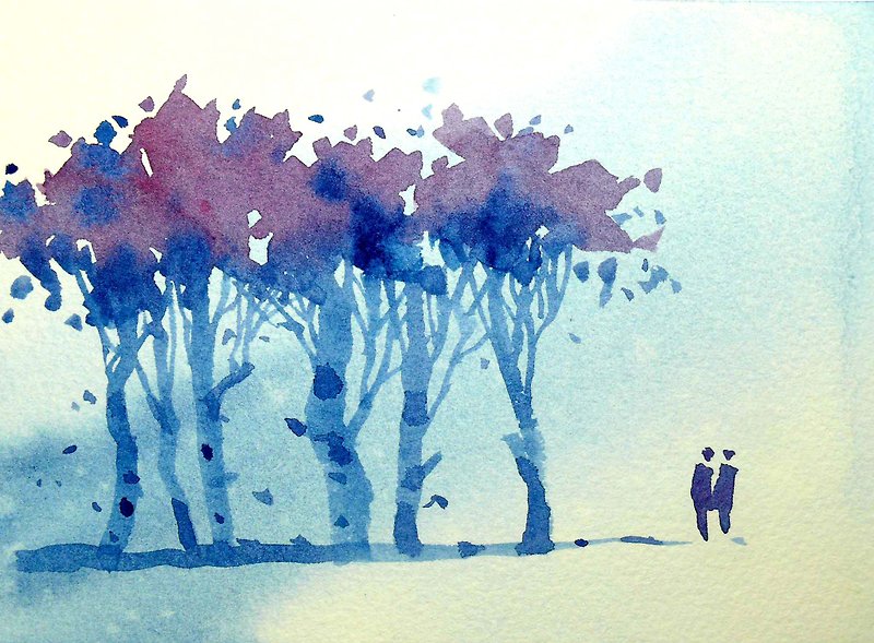療癒系樹林系列554-水彩手繪限量版明信片/聖誕卡 - 心意卡/卡片 - 紙 紫色