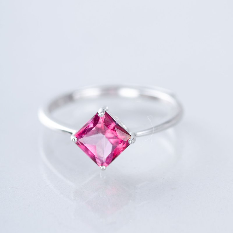 粉紅托帕石925純銀鋯石戒指 | 拓帕天然寶石鑲水鑽水晶可調節大小 - 戒指 - 寶石 粉紅色