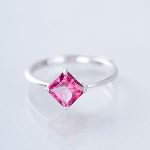 Pink Laboratory 粉紅製造 粉紅托帕石925純銀鋯石戒指 | 拓帕天然寶石鑲水鑽水晶可調節大小