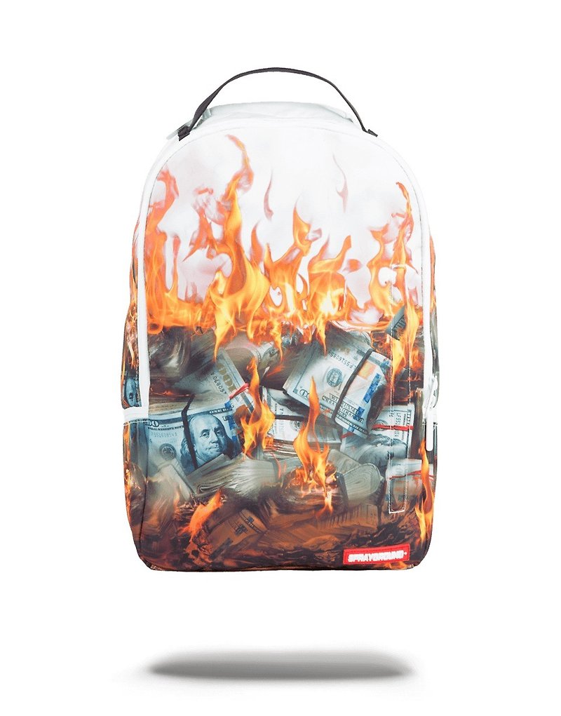 【SPRAYGROUND】DLX 系列 White Fire Money 火燒美金潮流筆電後背包 - 後背包/書包 - 防水材質 白色