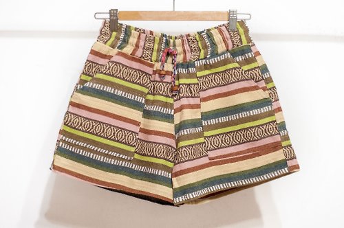 omhandmade 女裝民族風針織短褲 拼接棉質針織短褲-北非摩洛哥撒哈拉沙漠風