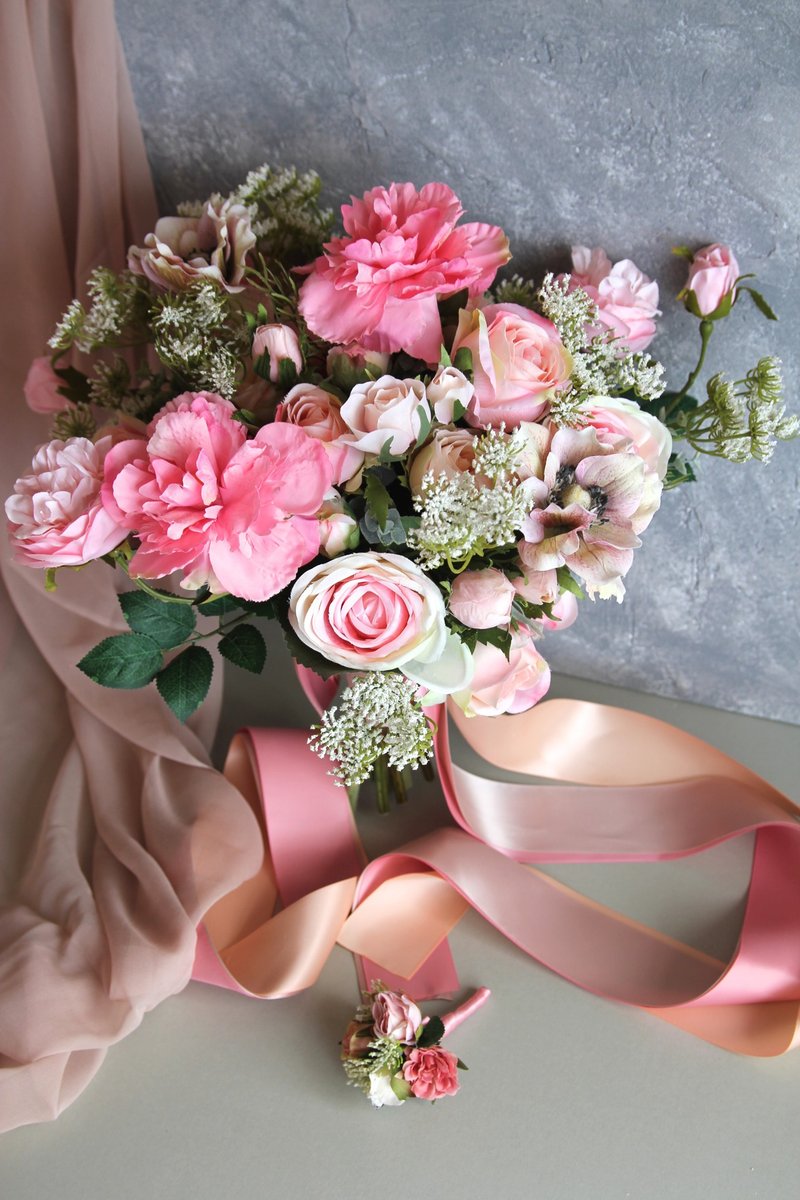 Bridal bouquet  ,Artificial Bouquet ,silk flower bouquet , Wedding ,Peony - ตกแต่งต้นไม้ - พืช/ดอกไม้ สึชมพู