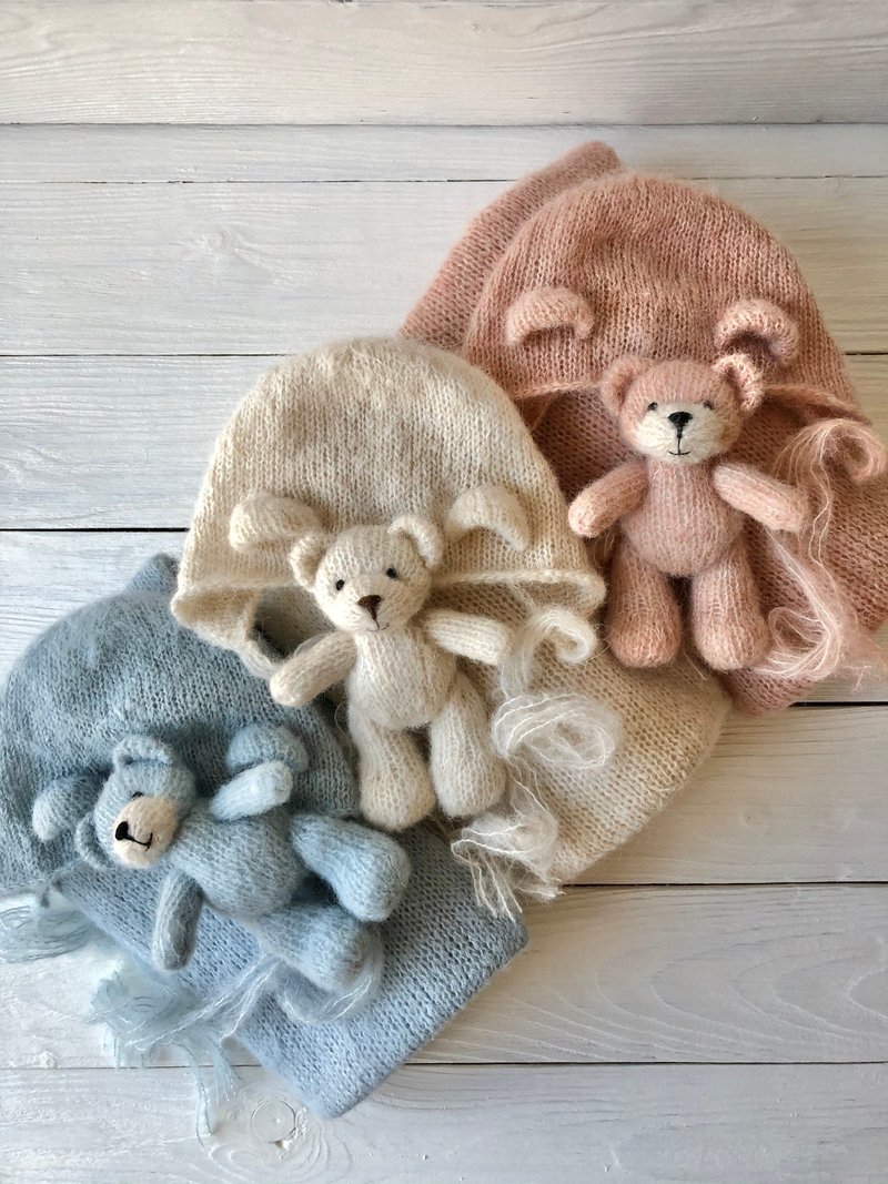 Newborn photo prop teddy bear set - 嬰兒手鍊/飾品 - 羊毛 