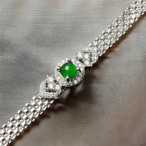 瓔珞珠寶盒 E.L.Jewelry Box 冰種老坑綠翡翠蛋面手鍊 925純銀 | 天然翡翠A貨 | 送禮