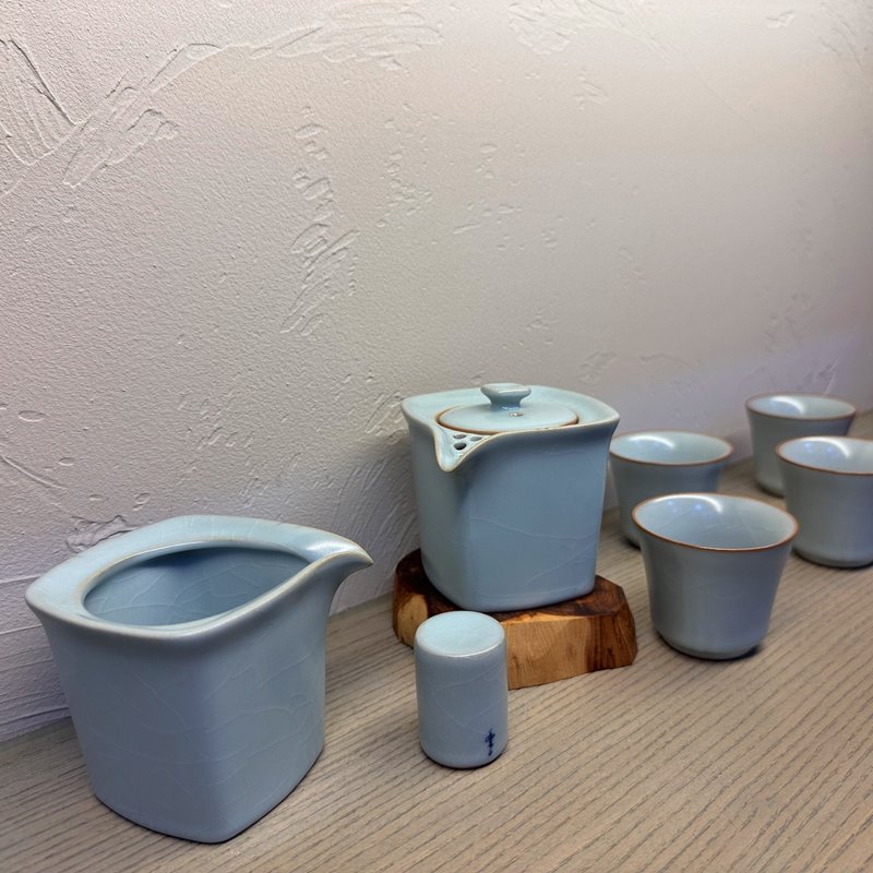 台灣汝窯大師林德豐 - 方圓茶壺組(現貨+預購) - 茶壺/茶杯/茶具 - 陶 藍色