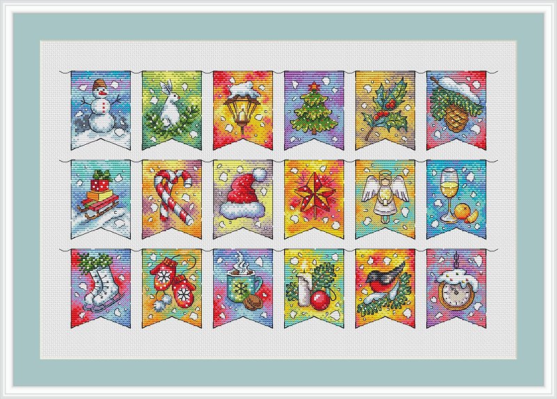 Winter Flags Cross Stitch Pattern - Knitting, Embroidery, Felted Wool & Sewing - Other Materials 