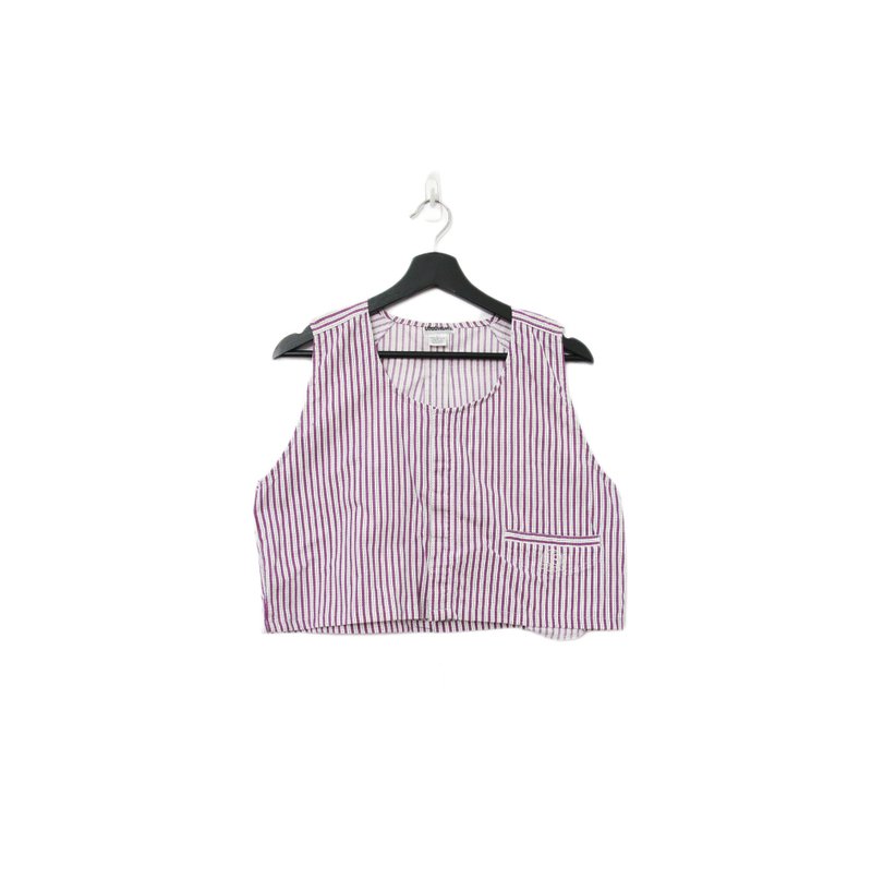 Back to Green-再製水洗丹寧條紋背心 粉紫色 tt-11 vintage vest - 背心/無袖上衣 - 棉．麻 