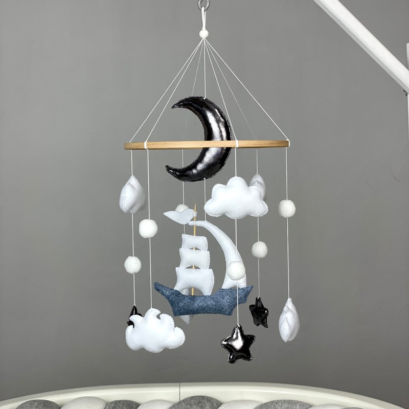 Ship baby mobile boy Ocean nursery decor Nautical crib mobile Baby shower gift - Kids' Toys - Other Materials Gray