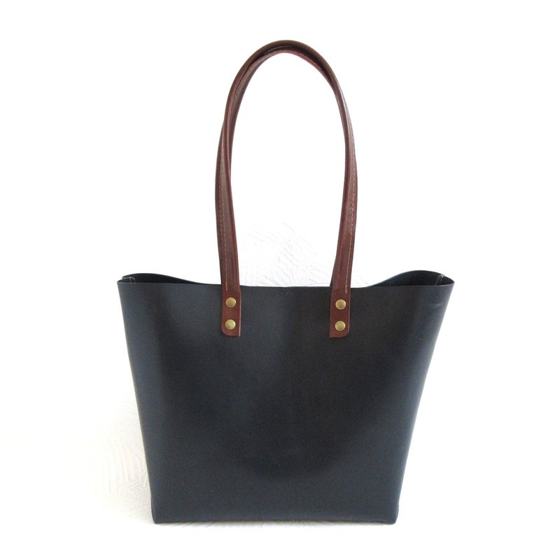 ミディアムタイプ・牛革・三角マチの底マチワイドトート・ロングハンドル・0602 - 手提包/手提袋 - 真皮 藍色