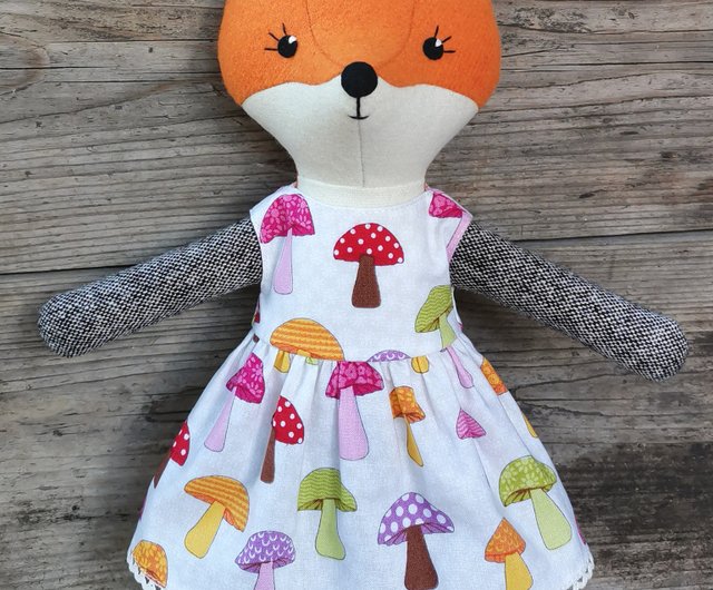 Orange fox girl, wool plush doll, handmade fabric fox toy