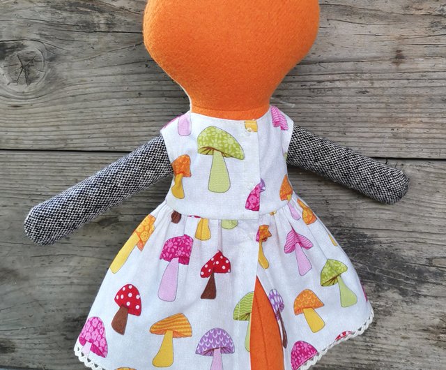 Orange fox girl, wool plush doll, handmade fabric fox toy - Inspire Uplift