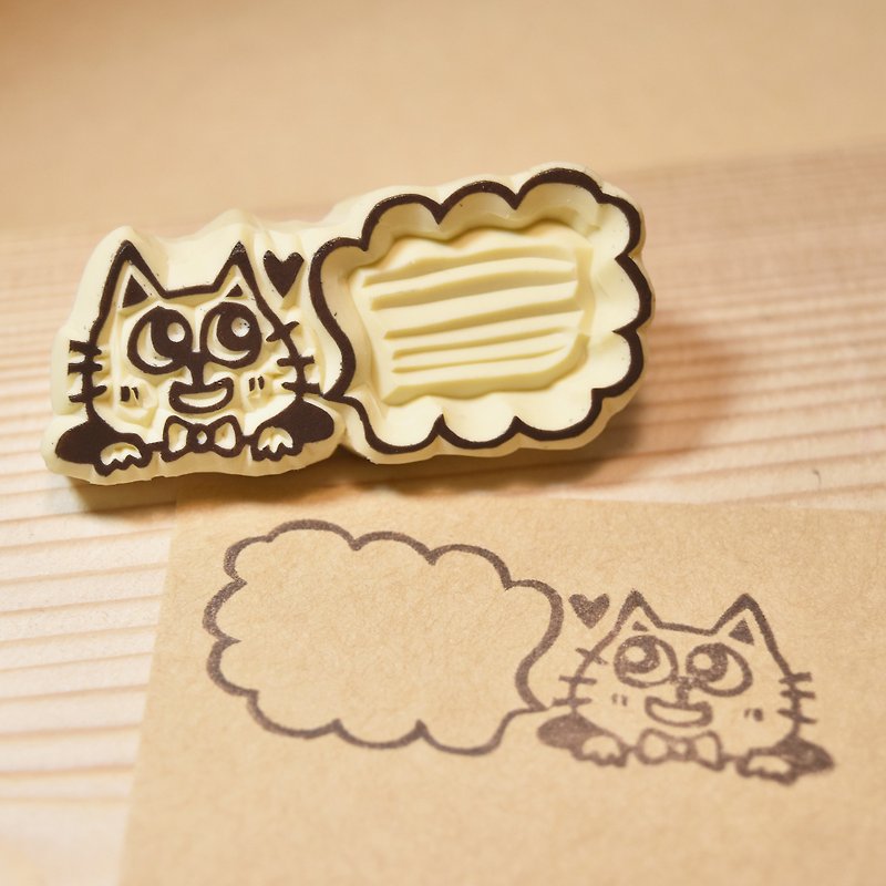 Decorative dialog box <scorched cat> handmade rubber stamp - Stamps & Stamp Pads - Rubber Khaki