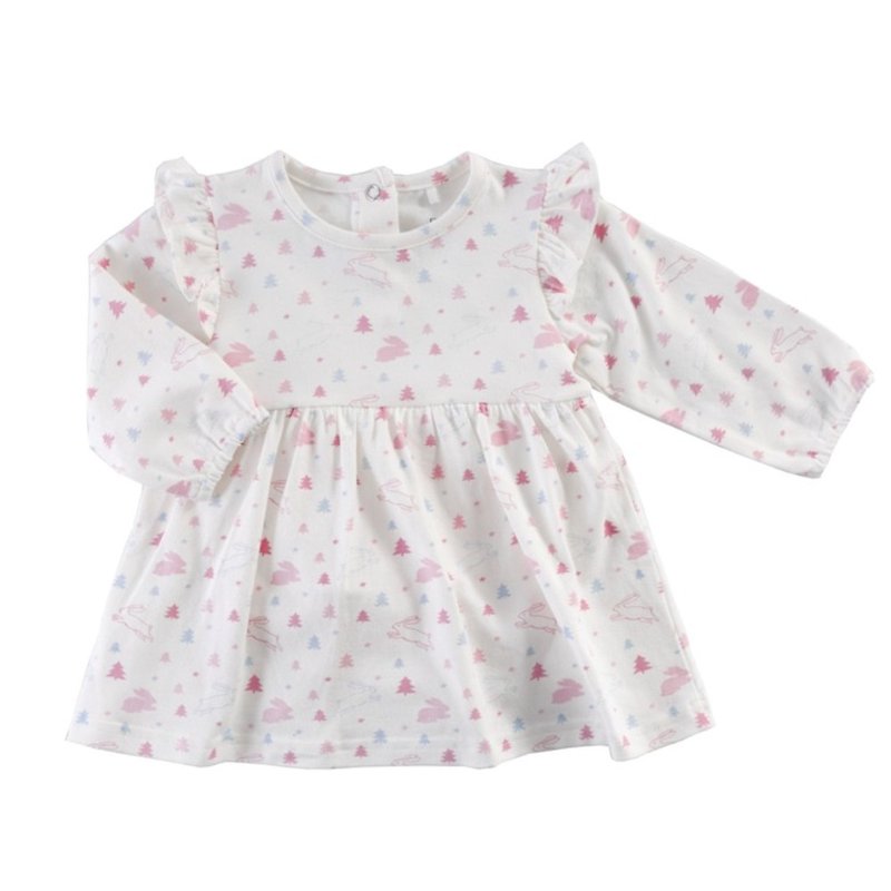 [Deux Filles organic cotton] baby long-sleeved dress bag fart dress / jumpsuit 6~12 months (pink rabbit) - ชุดทั้งตัว - ผ้าฝ้าย/ผ้าลินิน 