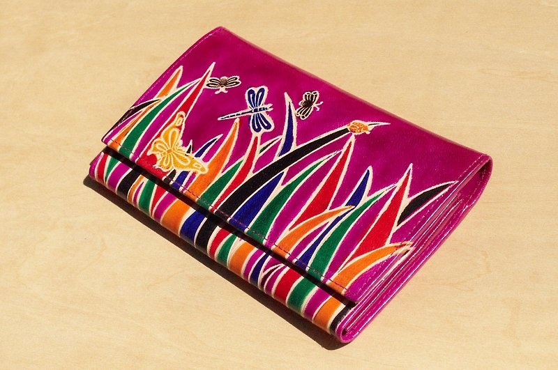 Christmas handmade goat wallet / hand-painted style leather wallet / long wallet - Mongolian steppes fresh color (Peach color) - กระเป๋าสตางค์ - หนังแท้ หลากหลายสี