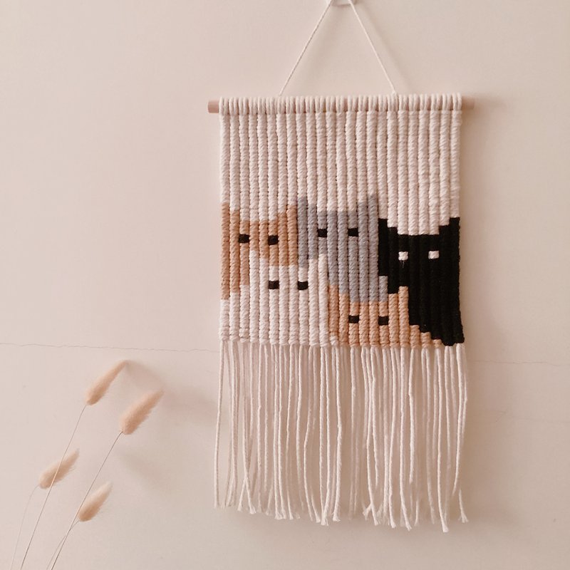 北歐風編織裝飾 貓咪家族 編織掛毯 - 裝飾/擺設  - 棉．麻 卡其色