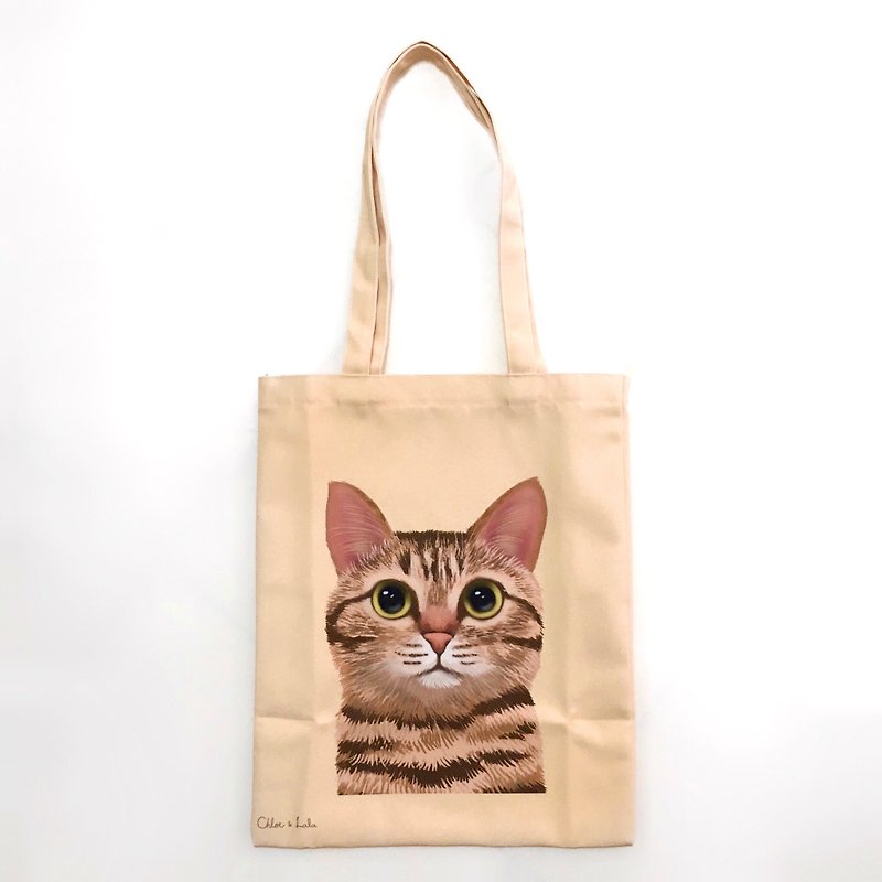 Wang Meow Canvas Bag-Tabby Cat - กระเป๋าถือ - เส้นใยสังเคราะห์ สีกากี