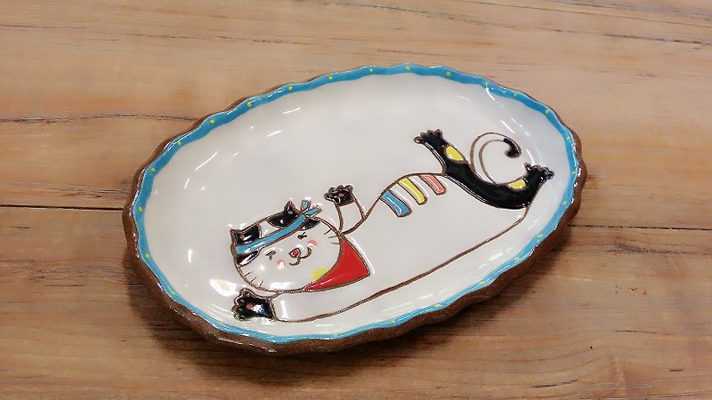 【Dim Sum Plate】The Little Cat Prince-Yoga Time - Pottery & Ceramics - Pottery 