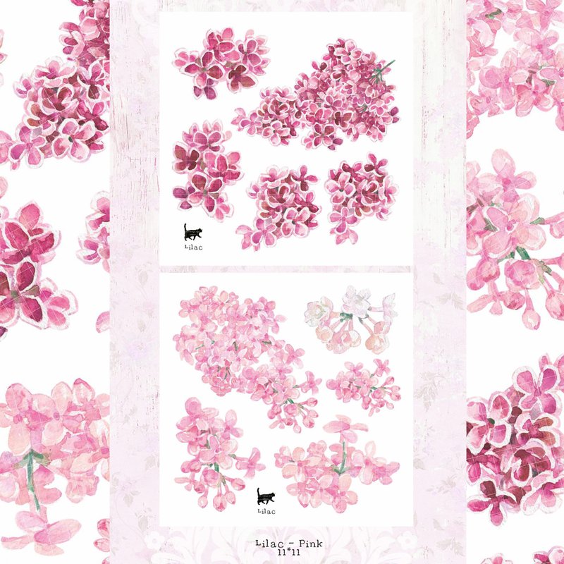 Lilac - Pink 2 types mix - White Printed PET (blue lion) (suyeon) - 貼紙 - 紙 粉紅色