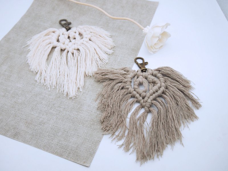 macrame boho woven key ring (camel) - ที่ห้อยกุญแจ - ผ้าฝ้าย/ผ้าลินิน สีกากี