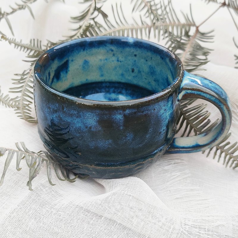 Star Spot Blue-Handmade Pottery Coffee Cup 270ml - Mugs - Porcelain Blue