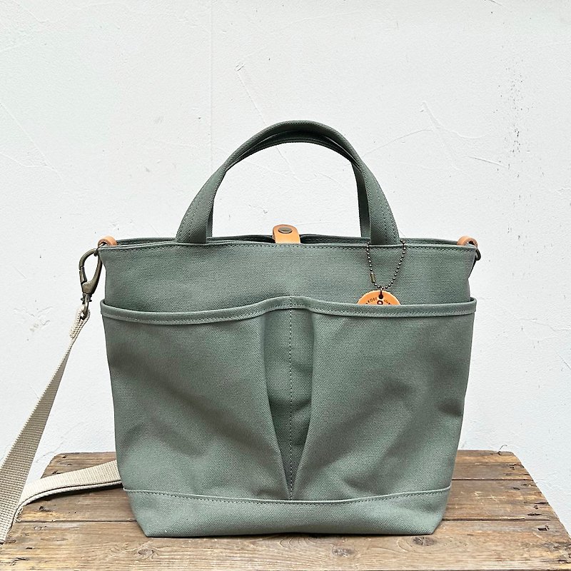 MARKT-mini Wasabi Takashima canvas 2way shoulder bag - Messenger Bags & Sling Bags - Cotton & Hemp Green
