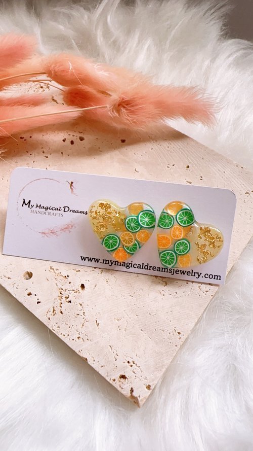 My Magical Dreams Jewelry Fruits Heart Sweet Resin Gold Stud Earrings