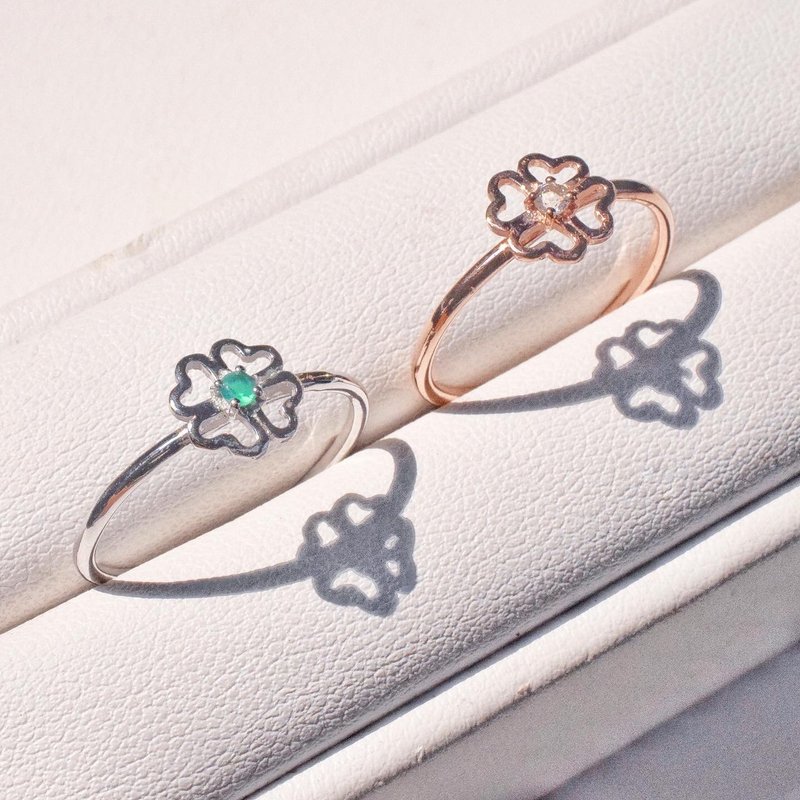 Emrald / White topaz clover ring R549 - 戒指 - 純銀 