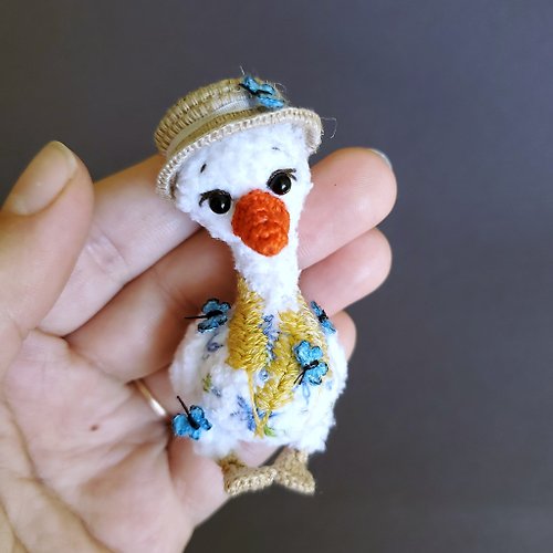 Microtoysby Ooak mini stuffed Goose. Artist teddy.Dollhouse miniature. Doll pet. Microtoysby