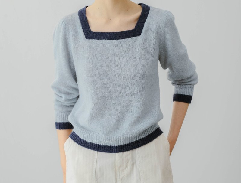 French retro literary girl's contrast navy style sweater - เสื้อผู้หญิง - วัสดุอื่นๆ สีน้ำเงิน