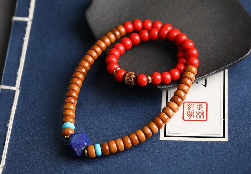 天然原礦硃砂帝王砂老型庫克藥片手鏈硃砂含量高達95%以上 - 手鍊/手環 - 寶石 