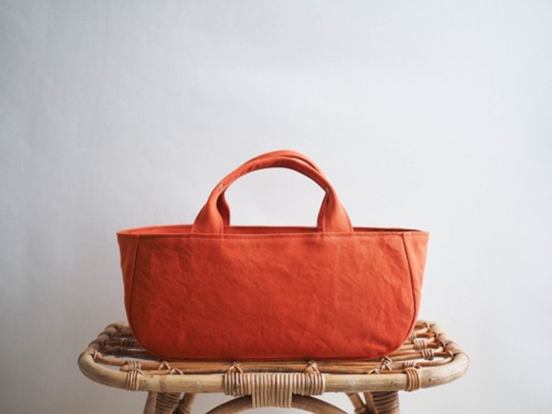 Made-to-order [ARMY DUCK] Round tote with lid Yokonaga Orange - กระเป๋าถือ - ผ้าฝ้าย/ผ้าลินิน สีส้ม