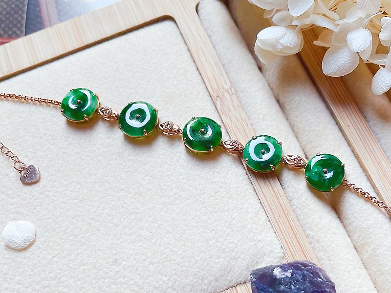 18K pure gold diamond natural Myanmar A goods emerald ice flower blue safety buckle bracelet gift - Bracelets - Jade Green