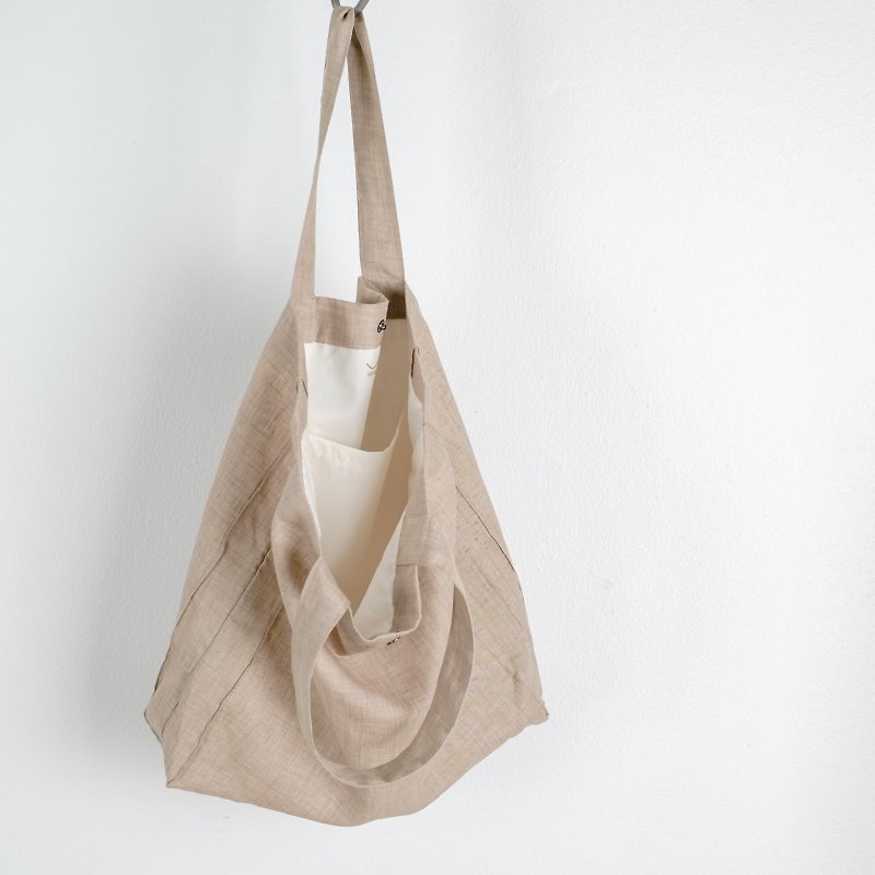 กระเป๋าผ้าลินิน Casual (สีน้ำตาลเปลือกไม้) - กระเป๋าถือ - ลินิน สีนำ้ตาล