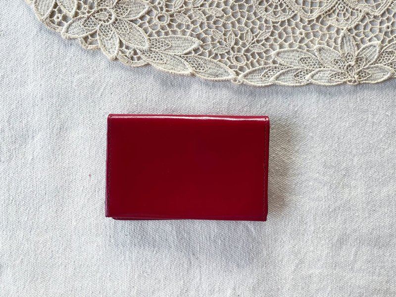 70s Japanese Vintage Small and thin, Bold red genuine leather Bifold card holder - 皮夾/長短夾/錢包 - 真皮 紅色
