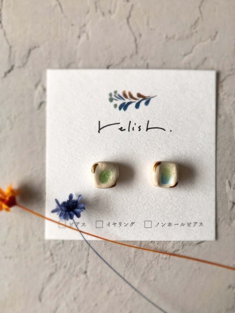 透き通る ガラス 陶器 金継ぎ ライン ピアス イヤリング ノンホールピアス 小ぶり 小さい シンプル 和モダン 金 - ピアス・イヤリング - 陶器 グリーン
