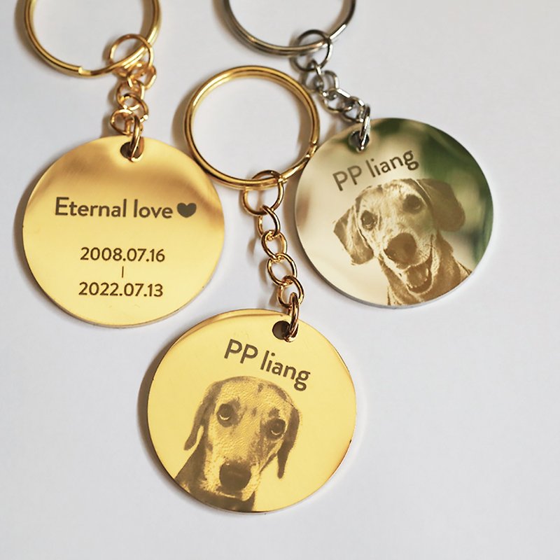 [Customized laser engraving] 35mm pet photo key ring - Keychains - Other Metals Gold