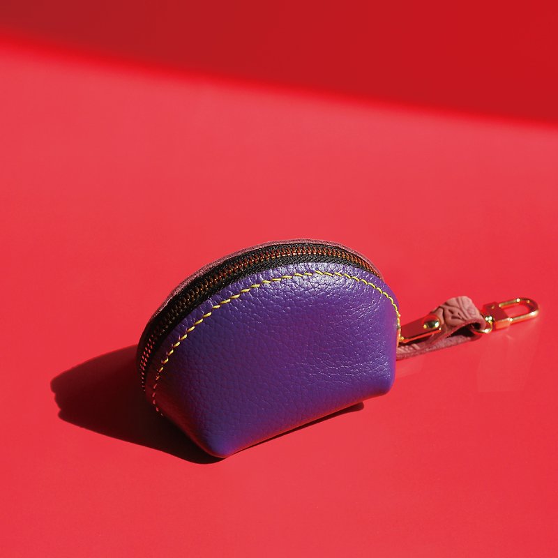 マウス小銭入れ-革手縫い（紫） - 小銭入れ - 革 パープル