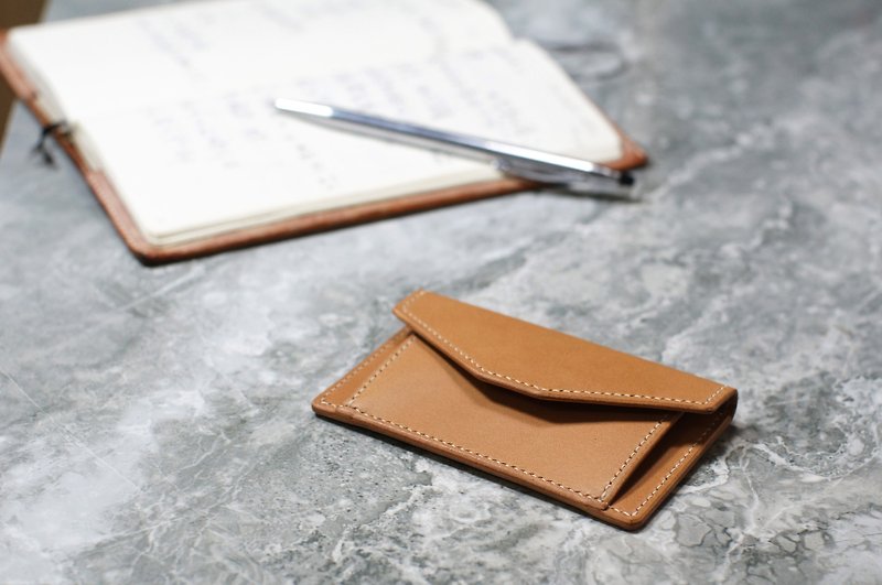 [Portable series] pure hand-stitched brown change card holder. Italian vegetable tanned leather association Buttero - กระเป๋าใส่เหรียญ - หนังแท้ สีส้ม
