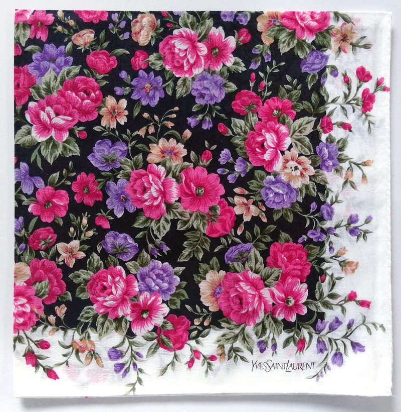 Yves Saint Laurent Vintage Handkerchief Multi Colorful Floral 19 x 19 inches - 手帕 - 棉．麻 紅色