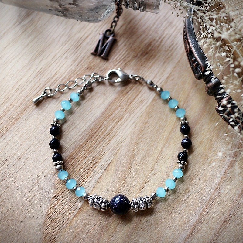 Muse Fashion Series NO.15 Mother's Day natural stone blue sand blue ornate silver bracelet - Bracelets - Gemstone Blue