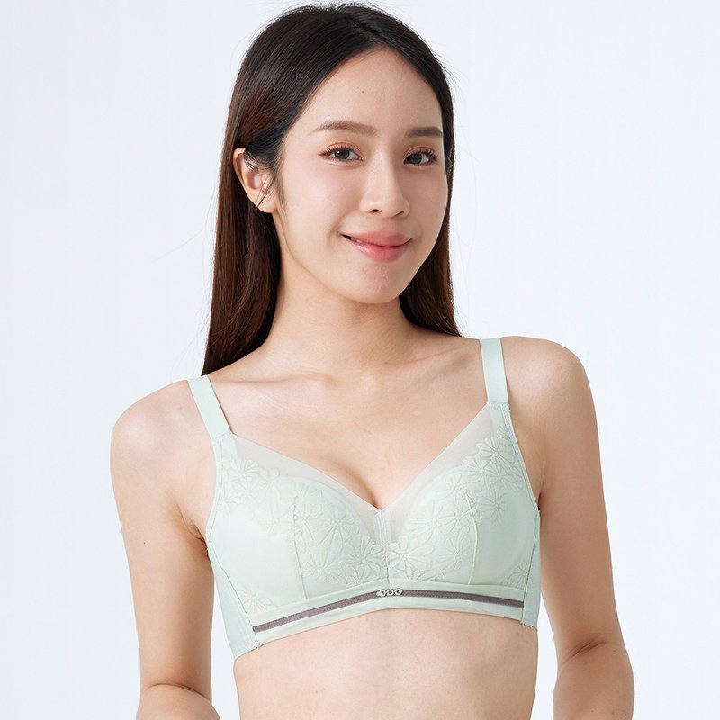 Pink Lady 石墨烯 無鋼圈 AB罩杯 清新花語 無鋼圈均勻微加厚內衣 - 女內衣褲 - 尼龍 綠色