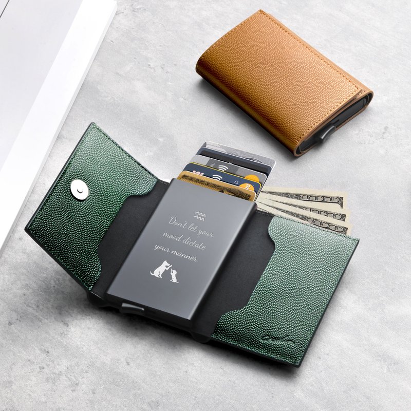 Perito 客製化刻字 RFID 防盜錢包皮夾 魚子醬紋 父親節禮物 (4色 - 皮夾/長短夾/錢包 - 真皮 藍色
