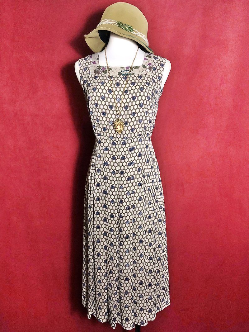 Vintage flower totem sleeveless vintage dress / abroad brought back VINTAGE - One Piece Dresses - Polyester Khaki